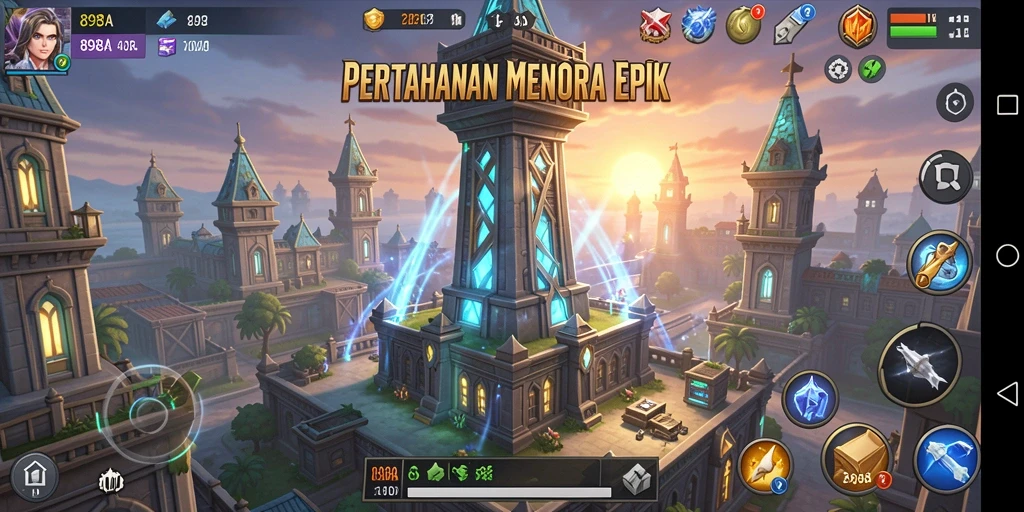 Tampilan gameplay menegangkan di 898A dengan menara yang siap bertahan.