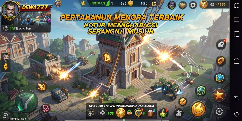 Tampilan gameplay DEWA777 yang menegangkan dalam pertarungan Tower Defense.