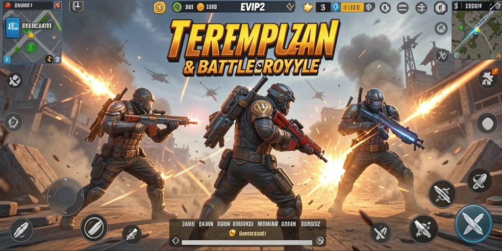 Tangkapan layar gameplay EPIC dari EVIP2 dalam pertarungan Battle Royale.