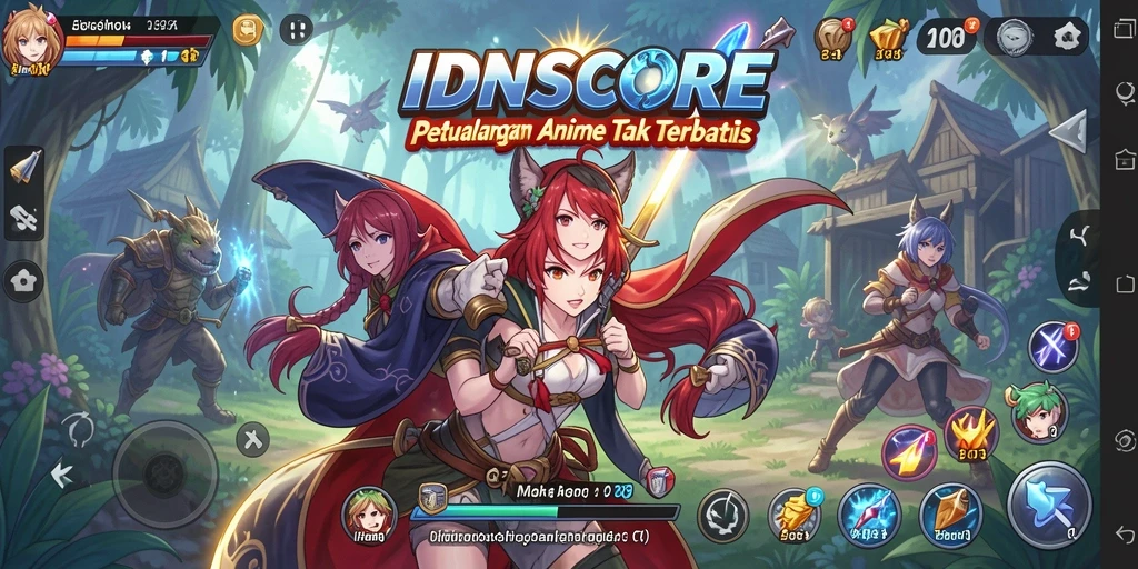 Tampilan gameplay menarik dari IDNSCORE yang penuh aksi dan karakter Anime.