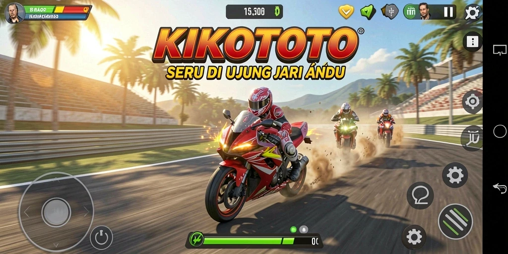 Tampilan menarik gameplay KIKOTOTO dengan balapan motor yang seru.