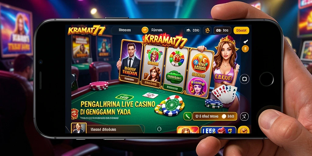 Screenshot gameplay KRAMAT77 menunjukkan dealer langsung di tengah permainan.