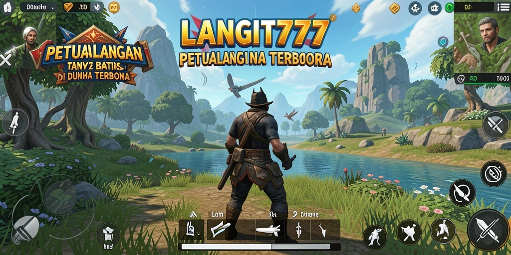 Screenshot menunjukkan pemain menjelajahi dunia terbuka LANGIT777 yang menakjubkan.