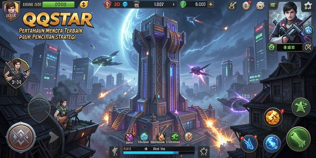 Tampilan gameplay menara pertahanan yang intens dan menantang di QQSTAR.
