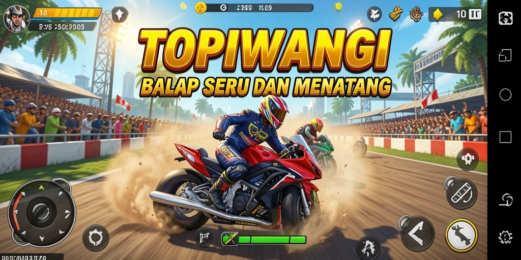 Tampilan utama gameplay balapan dalam TOPIWANGI yang menegangkan.