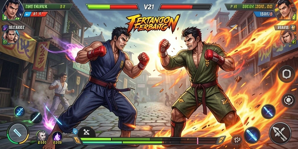 Screenshot gameplay V21 menampilkan aksi pertarungan yang mendebarkan.
